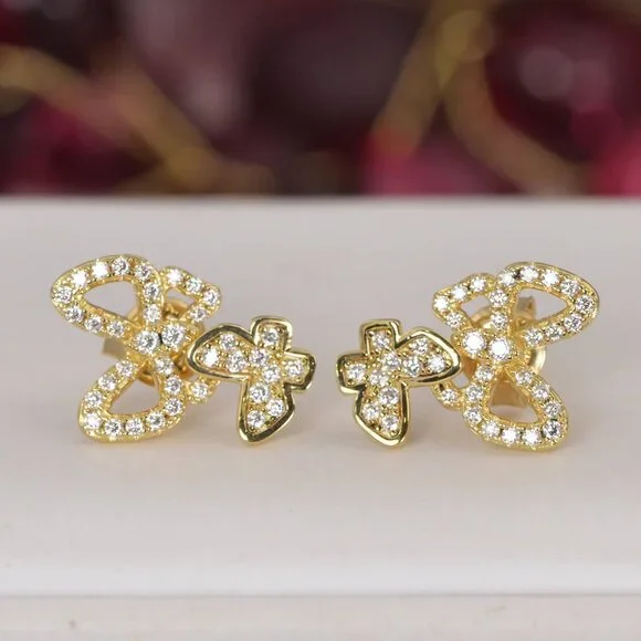 NWT Certified All Moissanite Butterfly Stud Earrings 925 Sterling